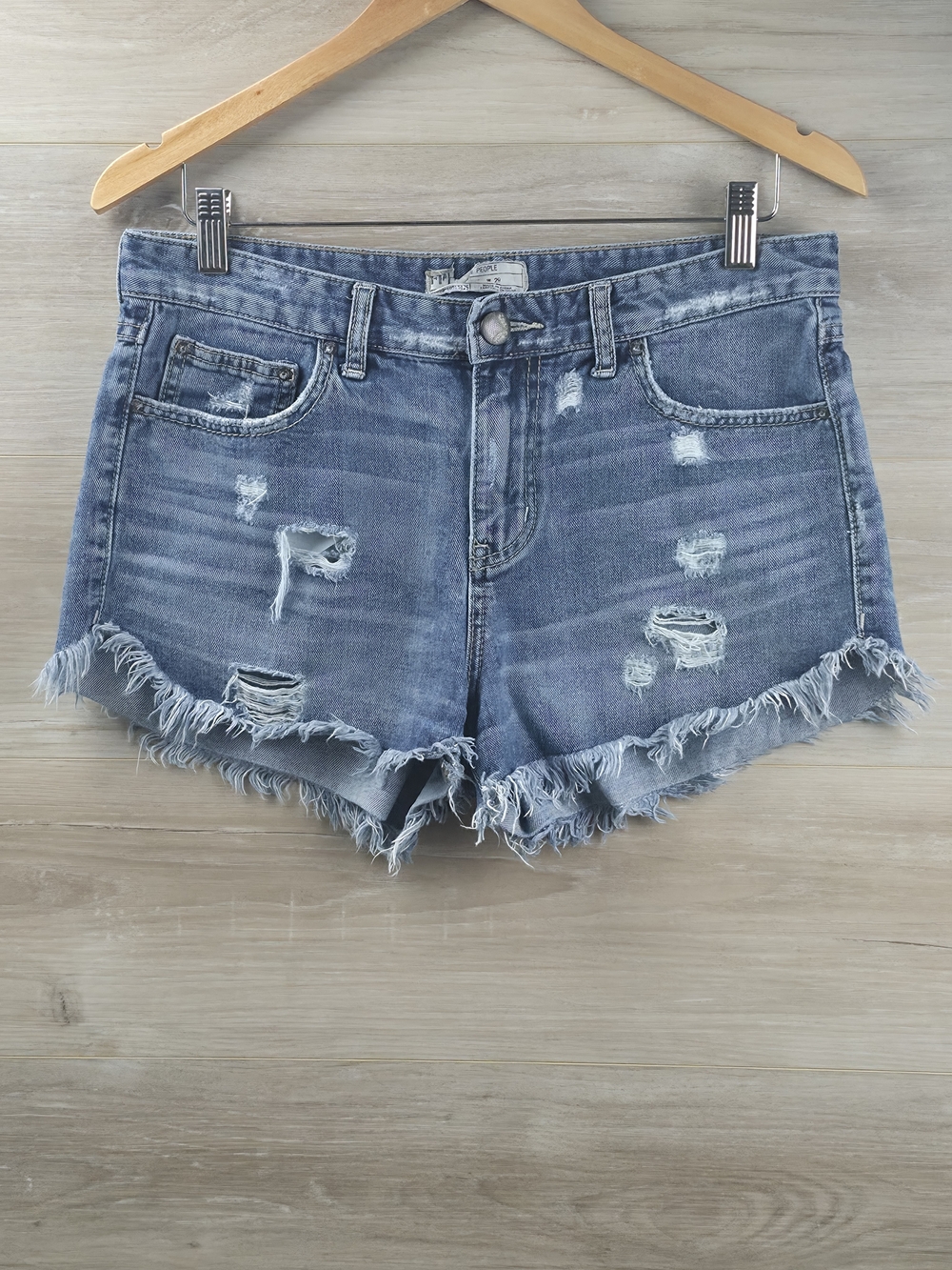 Free People Distressed Denim Cutoff Shorts Blue Cuffed Frayed Size 29